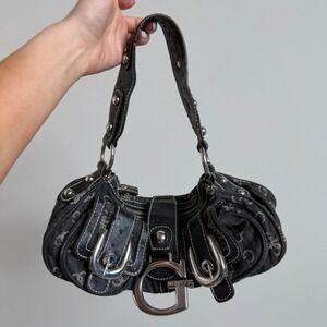Vintage Y2K Guess Ostrich Leather Logo Detail Shoulder Bag